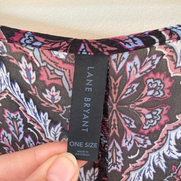 Lane Bryant Medium-Sleeve Chiffon Overpiece OneSize Patterned Blue Pink Plus - Picture 5 of 6